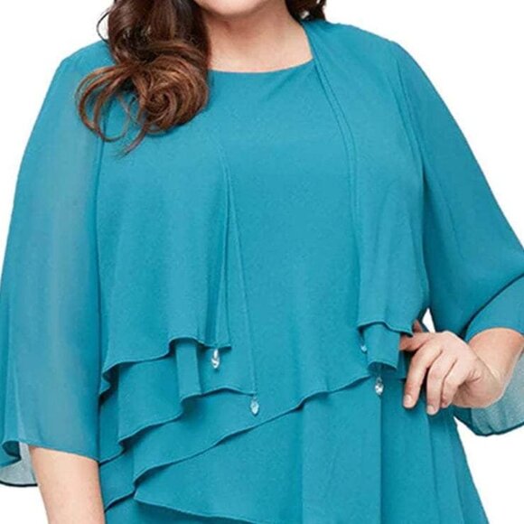 NWT Alex Evenings 8492001 Mother of the Bride Dress Teal size 16W - Picture 2 of 6